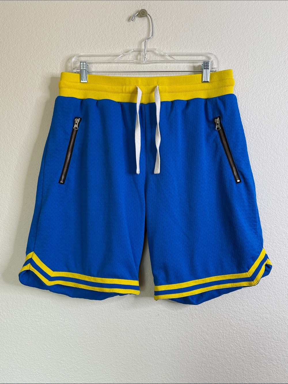 Bacon Projects double lined gym basketball shorts blue yellow size large